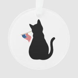 Ornamento Cat Silhouette American Flag Patriotic Pet Name