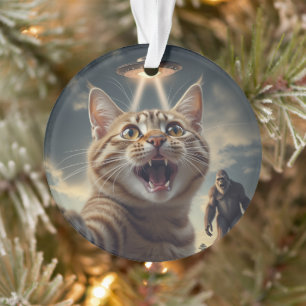 Ornamento Cat Tomando Selfie com OVNI e Presente Engraçado d