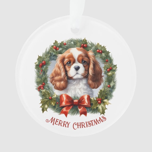 Ornamento Cavalier King Charles Dog Puppy Nome Natal (Frente)