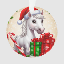 Ornamento Cavalo de Cartoon Festivo em Santa Hat com present