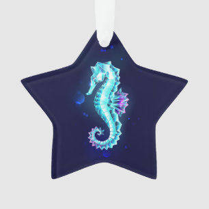 Ornamento Cavalo de Gelo Cristal em Fundo Azul