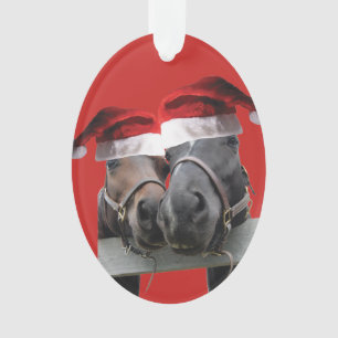 Ornamento Cavalos de Natal vestindo Chapéus de Papai Noel