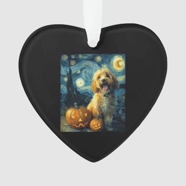 Ornamento Cavapoo Cachorro Fofo Dia das Bruxas Jack O Lanter (Frente)