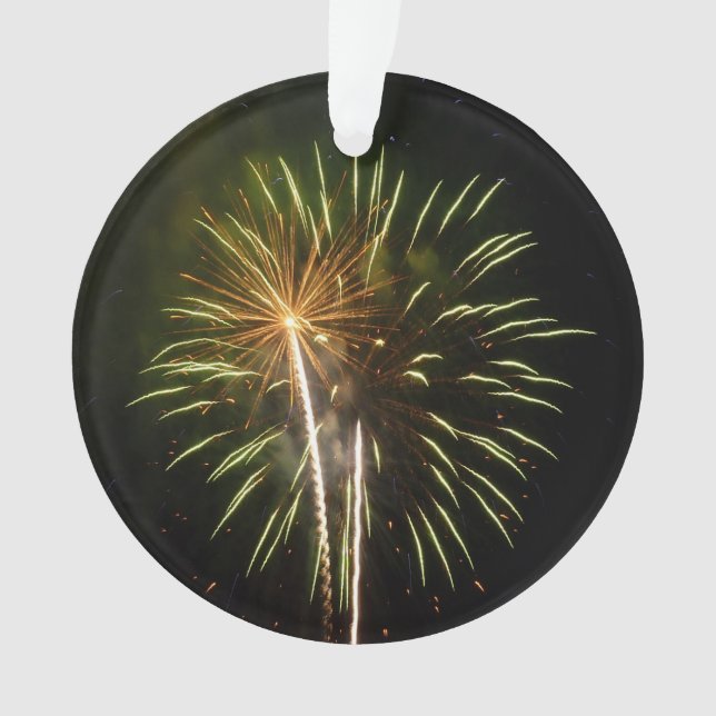 Ornamento Celebração de Feriado com Fogos de Artifício Verde (Frente)