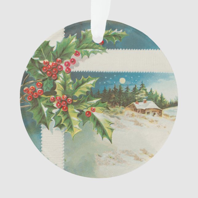 Ornamento Cena de Natal Holly Snow Winter (Frente)