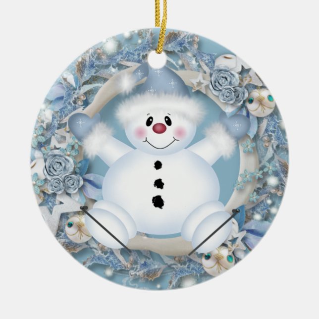 Ornamento cerâmico Blue Snowman (Frente)