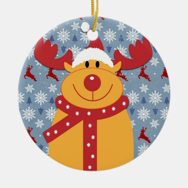 Ornamento cerâmico da rena legal do Natal (Frente)