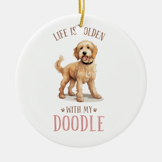 Ornamento cerâmico de Cachorro de Goldendoodle Cut (Frente)