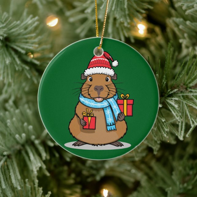 Ornamento Cerâmico de Capybara de Natal (Árvore)
