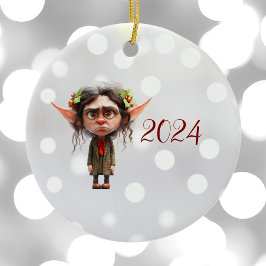 Ornamento Cerâmico de Cat Lady Christmas Elf