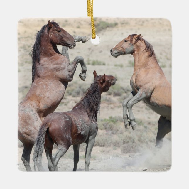 Ornamento Cerâmico de Cavalos Selvagens de Lava-Ar (Frente)