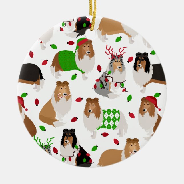 Ornamento Cerâmico de Collie de Natal (Frente)