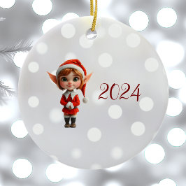Ornamento Cerâmico de Elf de Natal para Garota Per