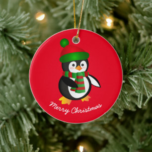 Ornamento Cerâmico de enfeites de natal-Pinguim