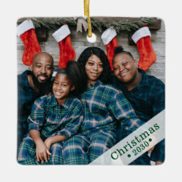Ornamento Cerâmico de Feriado de Fotos da Família 