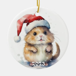 Ornamento Cerâmico de Natal com Hamster de Aquarel