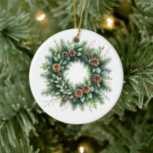 Ornamento Cerâmico de Natal com Pecone Wreath