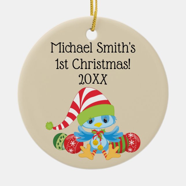 Ornamento cerâmico de pássaros-azuis natalinos (Frente)