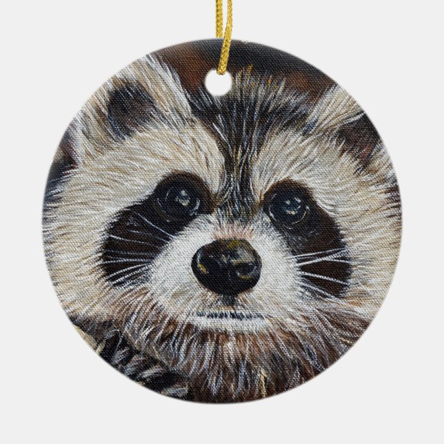 Ornamento Cerâmico de Pintura de Raccoon (Frente)