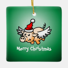 Ornamento Cerâmico de Porcos Voadores de Natal