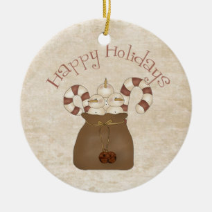 Ornamento cerâmico de Snowmen de País Primitivo