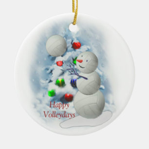 Ornamento Cerâmico de Voleibol Snowman
