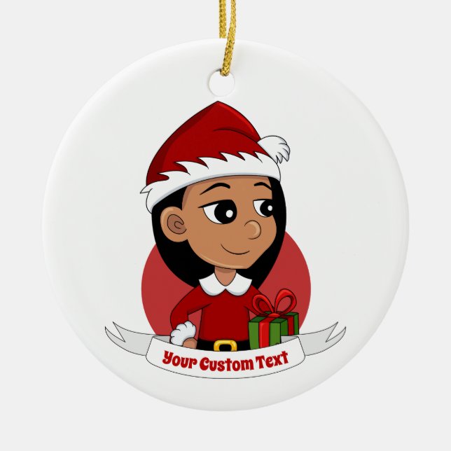 Ornamento cerâmico personalizado de moça de natal (Frente)