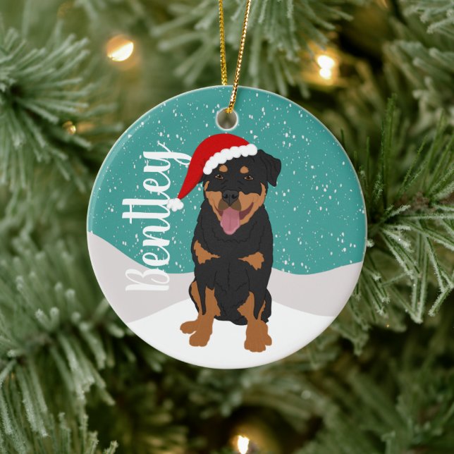 Ornamento Cerâmico Rottweiler Personalizado (Árvore)