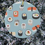 Ornamento Cerâmico Sushi<br><div class="desc">Mostre seu amor por sushi,  nigiri e maki rolls com este Enfeites de natal alternativo divertido. Arte original de Nic Squirrell. Tente as outras formas para ver qual você prefere,  ou peça uma variedade para decoração coesa!</div>