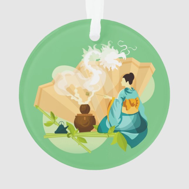 Ornamento Cerimônia Ilustrada de Chá Japonesa, Dragão (Verso)