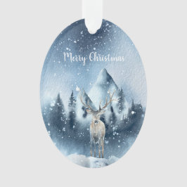 Ornamento Cervo em aquarela e neve personalizado de férias 