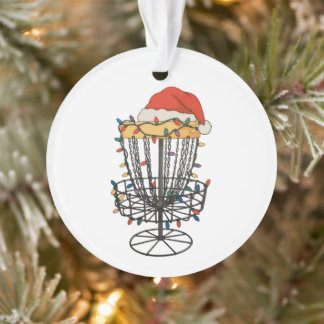 Ornamento Cesto de Disco de Golfe Chapéu de Papai Noel Luzes