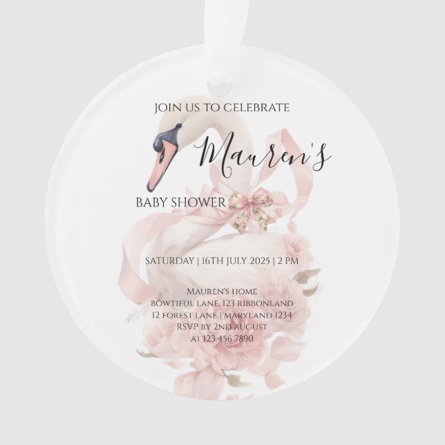 Ornamento Chá de Bebê Menina com Laço Rosa (Frente)