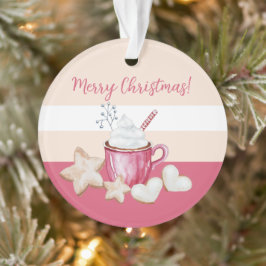 Ornamento Chá Quente de Natal Fofo e Biscoitos Aquarela