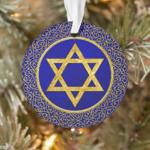 Ornamento Chanukah Hanukkah חֲנֻכָּה Azul e Dourado