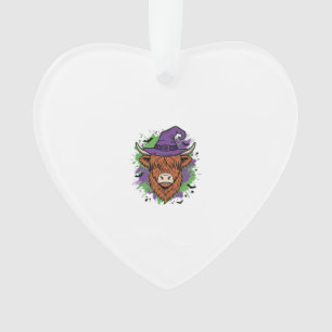 Ornamento Chapéu de Bruxa Cow Highland Halloween Vetor Vinta