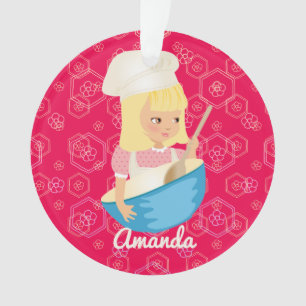 Ornamento Chapéu de chef loiro misturando tigela personaliz