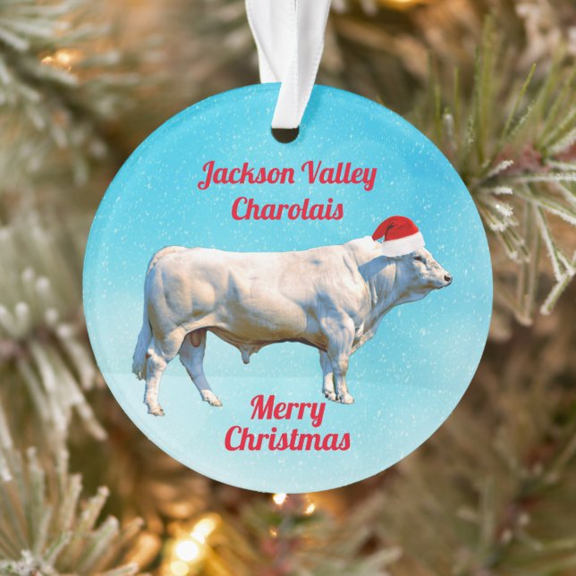 Ornamento Charolais Bull em Santa Hat  (Árvore)
