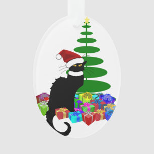 Ornamento Chat Noir com Árvore de Natal e presentes