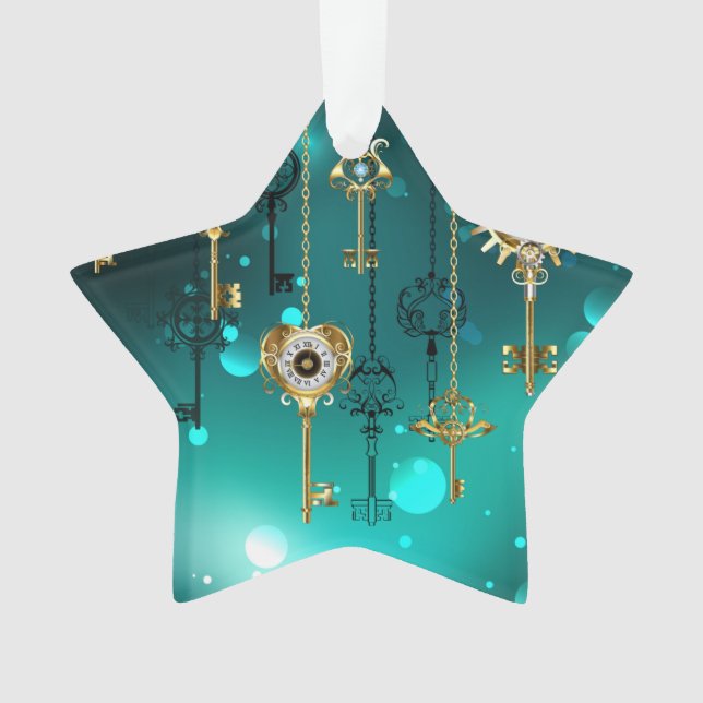 Ornamento Chaves de Esqueleto Anticas em Fundo Verde (Frente)