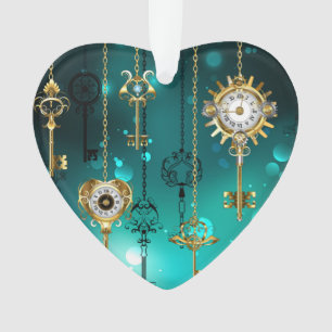 Ornamento Chaves de Esqueleto Anticas em Fundo Verde