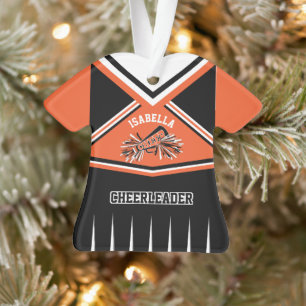 Ornamento Cheerleader de cor laranja, preto e branco