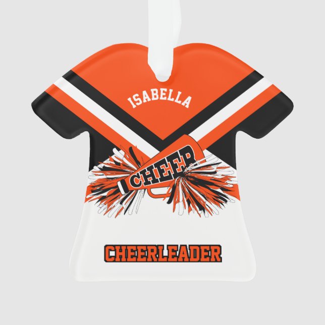 Ornamento Cheerleader Laranja, Preto e Branco (Frente)