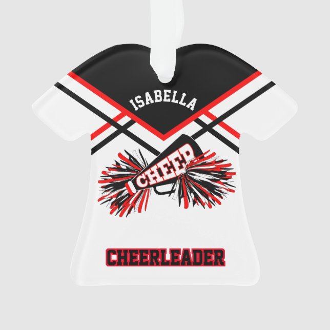 Ornamento Cheerleader vermelho, preto e branco (Frente)