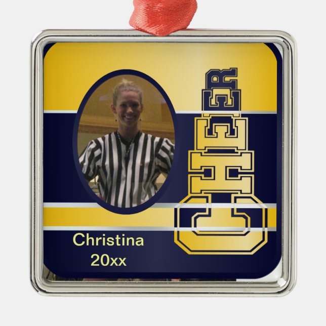 Ornamento Cheerleading azul e amarelo da (Frente)