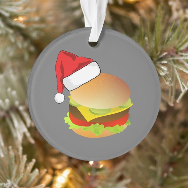 Ornamento Cheeseburgers Hamburger Santa Hat Matching Xmas (Árvore)