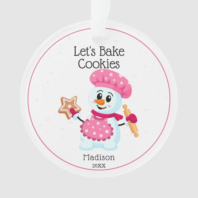 Ornamento Chef Rosa Snowman Cookie Nome do padeiro Natal (Frente)