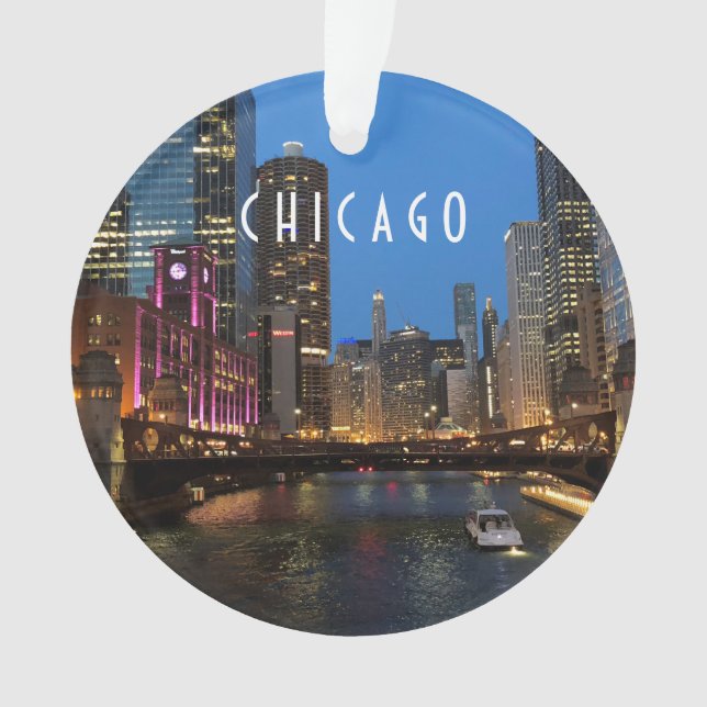 Ornamento Chicago River na Noite (Frente)