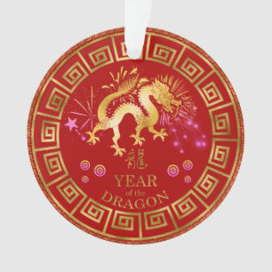 Ornamento Chinês Zodiac Dragon Red/Dourado ID542