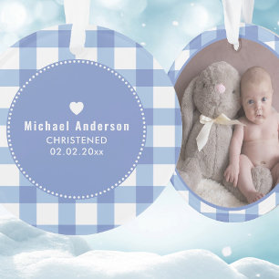 Ornamento Christening Baptism Cute Baby Boy Photo Blue